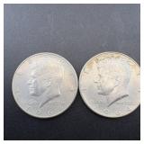 (2) 1964 silver Kennedy half dollars, 90% silver