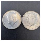 (2) 1964 silver Kennedy half dollars, 90% silver