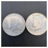 (2) 1964 silver Kennedy half dollars, 90% silver