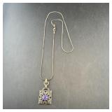 Sterling silver purple amethyst necklace. Measures
