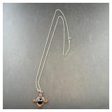 Sterling silver onyx and amber necklace. Measures