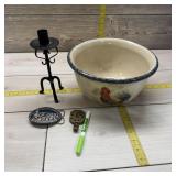 Home decor lot. Ceramic bowl, candle holder, and a