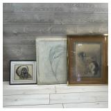 Three-piece Wall Art And Print Lot Including Buckn