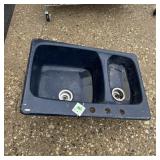 Enamel Iron Sink, Two-basin. Approx. 33"w X 22"d