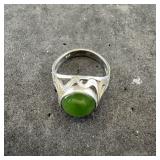 Sterling silver jade ring, size 7 1/4. Marked .925