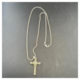 Sterling silver cross necklace. Marked .925. Measu