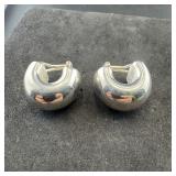 Sterling silver flat hoop earrings. Marked .925. W