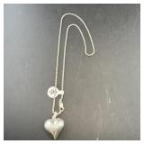 Sterling silver heart necklace. Marked .925. Measu