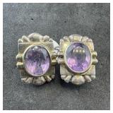 Sterling silver purple amethyst earrings. Marked .