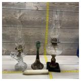 Lighting. Glass lamps with shades and candle holde