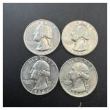 (4) 1964 Silver Washington Quarters, Bu, Mixed Min