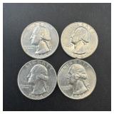 (4) 1964 Silver Washington Quarters, Bu, Mixed Min