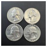 (4) 1964 Silver Washington Quarters, Bu, Mixed Min
