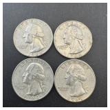 (4) 1964 Silver Washington Quarters, Higher Grade