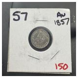 1857 Seated Liberty Silver Half Dime, High Grade.