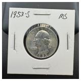1953-s Bu Silver Washington Quarter