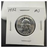 1952 Bu Silver Washington Quarter