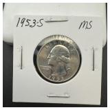 1953-s Bu Silver Washington Quarter