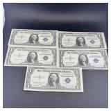 (5) 1935 $1 Silver Certificates, No Motto.