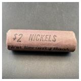 $2 Nickel Roll W/ 1906 Liberty V Nickel Face & Tal