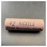 $2  Nickel Roll W/ 1911 Liberty Head Face & V Nick