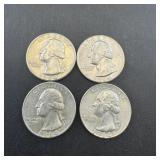 (4) 1964 Silver Washington Quarters, Higher Grade
