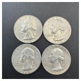 (4) 1964 Silver Washington Quarters, Higher Grade