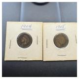1904 And 1905 Indian Head Cents.