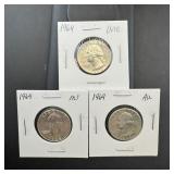 (3) 1964 Silver Washington Quarters, Higher Grades
