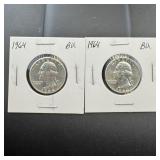 (2) 1964 Bu Silver Washington Quarters.