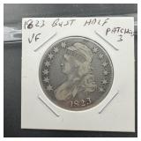 1823 Capped Bust Silver Half Dollar Vf Patched 3 V