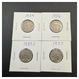 (4) Buffalo Nickels: 1935, 1935-s, 1936, 1937.