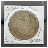 1878-cc Silver Trade Dollar, Rare Date.