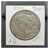 1934-s Key Date Silver Peace Dollar.