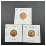 (3) 1954-s Bu Wheat Cents