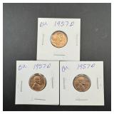 (3) 1957-d Bu Wheat Cents.