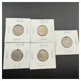 (5) Buffalo Nickels: 1920, 1923, 1924, 1926, 1928.