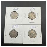(4) Buffalo Nickels, Dates Include 1935, 1936, And