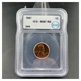 1967 SMS Lincoln Cent, ICG graded MS67RD