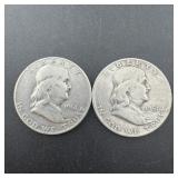 1951-P and 1951-D Franklin Silver Half Dollars, tw