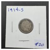 Very sharp 1914-S Barber Dime, KEY DATE