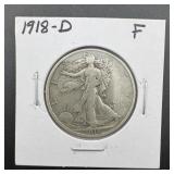 1918-D Walking Liberty Silver Half Dollar, early d