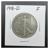 1918-D Walking Liberty Silver Half Dollar, early d