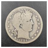 1894-O Barber Silver Half Dollar
