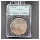 1882 Morgan Silver Dollar PCGS MS64, old PCGS ratt
