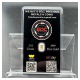 1/4 grain .999 gold bar in assay