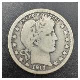 1911 Barber Silver Quarter