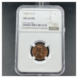 1957-D Lincoln Wheat Cent, NGC graded MS66RD