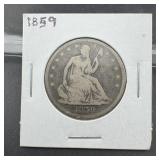 1859 Seated Liberty Silver Half Dollar