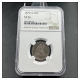 Rare 1875-CC Twenty Cent Silver Piece NGC VF25
